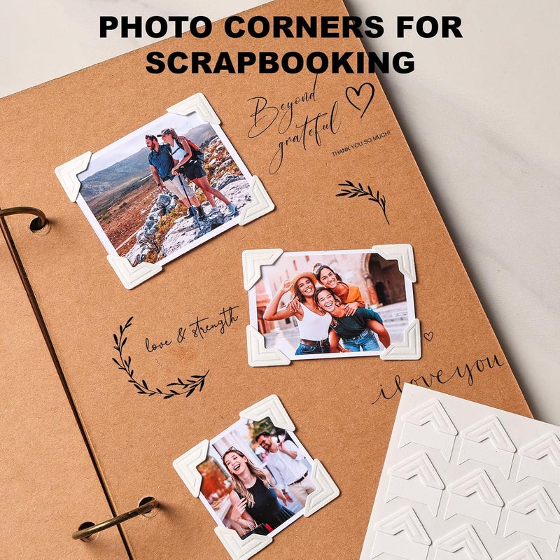 Chiallco White Photo Corners Self-Adhesive, 120 Pcs Acid Free Photo Corners for Scrapbooking, Photo Picture Mounting Corners for Photo Album, DIY Scrapbook Stickers, Memory Books, Diary, by - Image 5